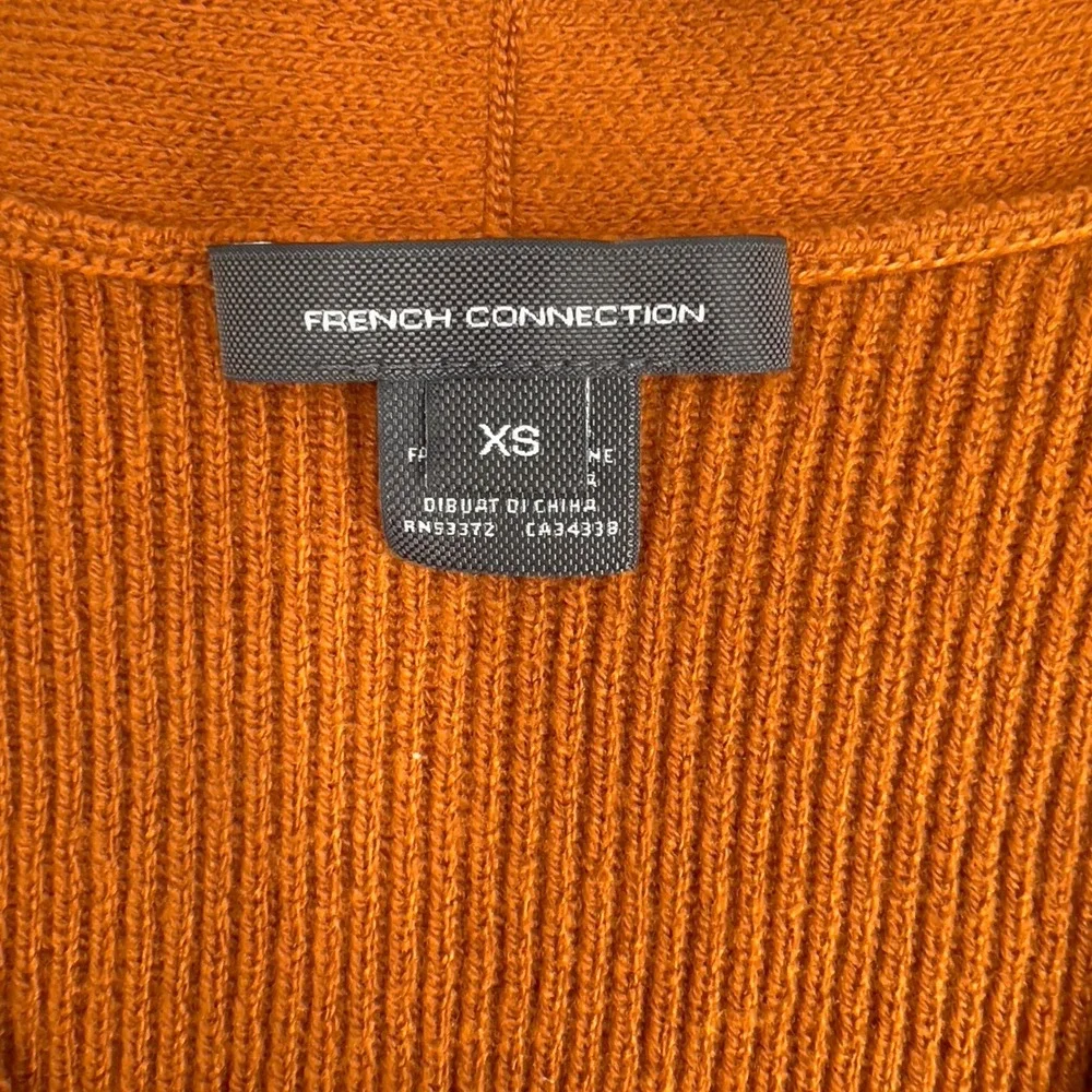 French Connection Tomasa‎ Womens Burnt Orange Ribbed Cardigan Y2K Twee XS - Picture 3 of 4